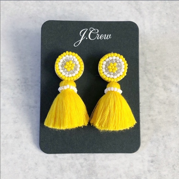 J. Crew Jewelry - J. Crew Beaded Tassel Stud Earrings Rich Saffron